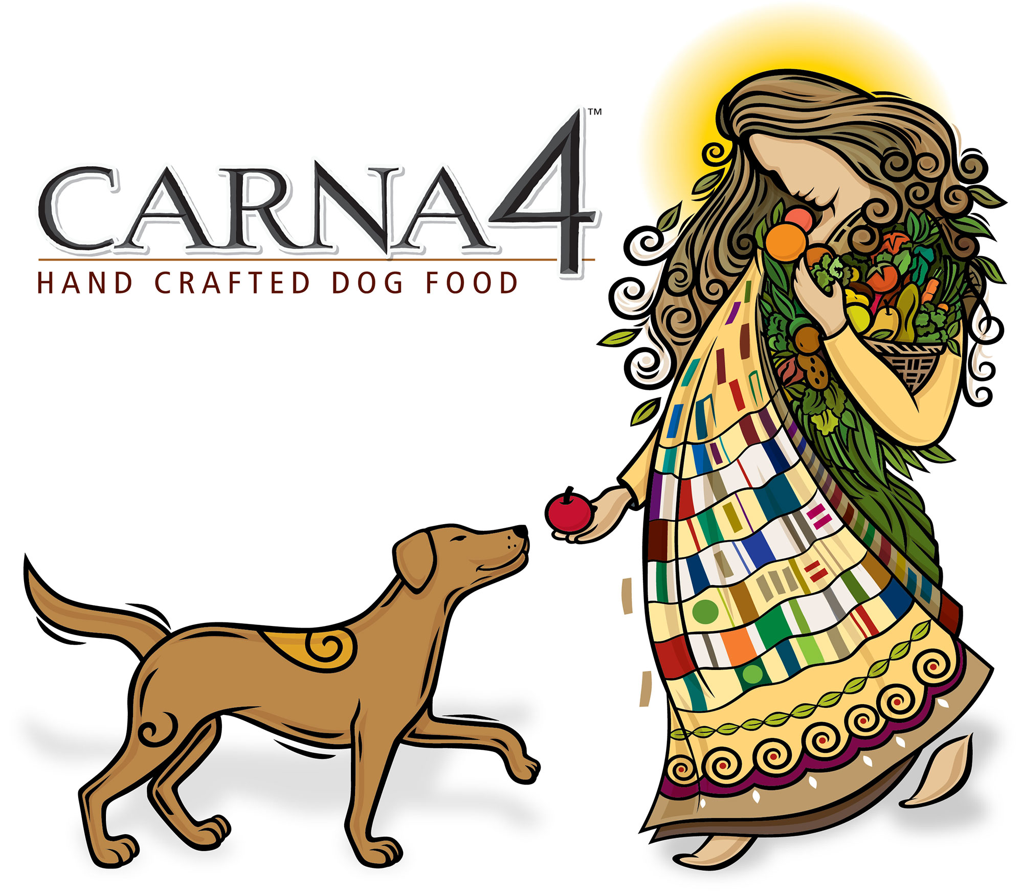 Carna4 logo with goddess and dog